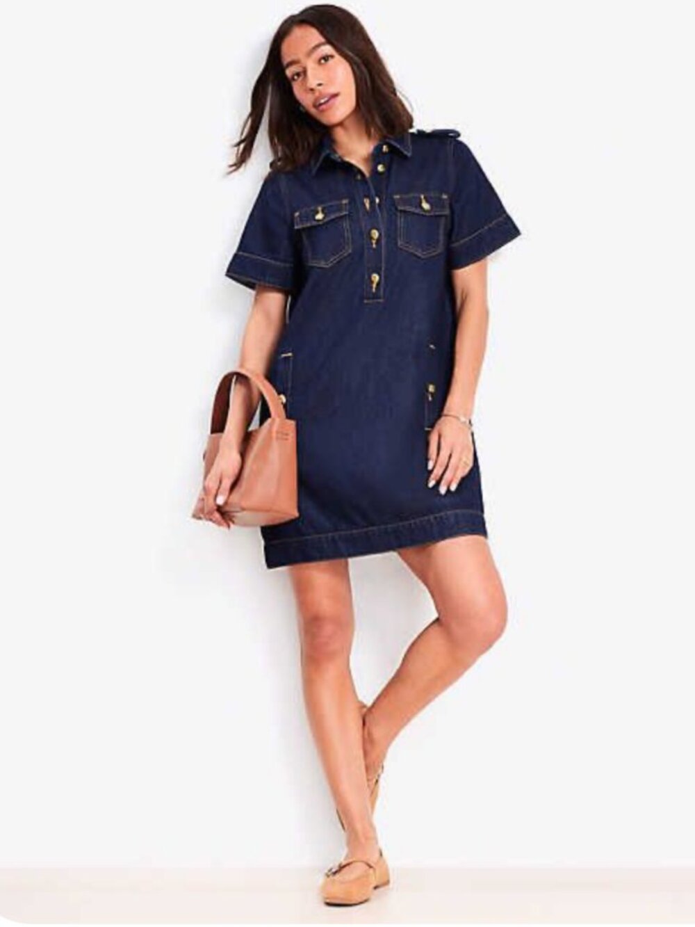 LOFT NWT SZ L Denim Mini Dress Closet Staple Preppy Academia Old Money Retro
